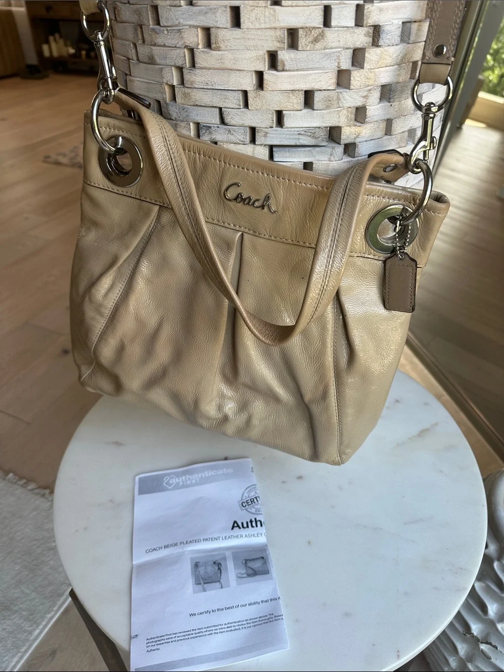 Coach Beige Patent Leather Ashley Shoulder Bag/Crossbody